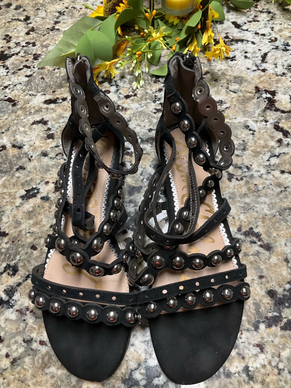 Sam Edelman Black Suede Strappy Gladiator Sandals